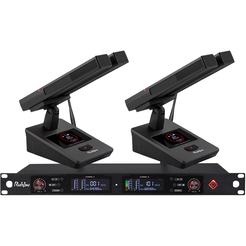 润普Runpu会议音频扩声系统 UHF红外对频 桌面式双杆方杆话筒专业无线一拖二鹅颈麦克风RP-SU29FS