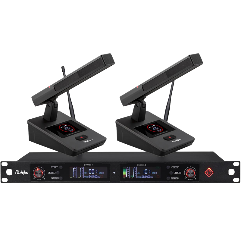 润普Runpu会议音频扩声系统 UHF红外对频 桌面式方杆话筒专业无线一拖二鹅颈麦克风RP-SU29F