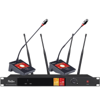 润普Runpu会议音频扩声系统 真分集+UHF桌面式长杆专业无线一拖二红外对频鹅颈麦克风话筒RP-SU102EG