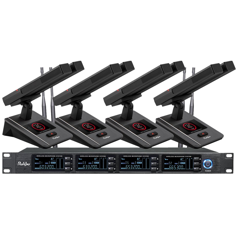 润普Runpu会议音频扩声系统 UHF红外对频 桌面式双杆方杆话筒专业无线一拖四鹅颈麦克风RP-SU60FS