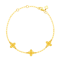 周大福几何四叶草足金黄金手链女实心送生日礼物(工费:460计价)EOF1316