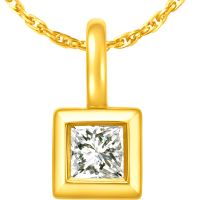 周大福小冰块足金黄金镶钻公主方钻石吊坠女ERU44礼物