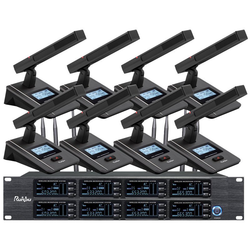 润普Runpu会议音频扩声系统 UHF红外对频 桌面式方杆话筒专业无线一拖八鹅颈麦克风RP-SU88F