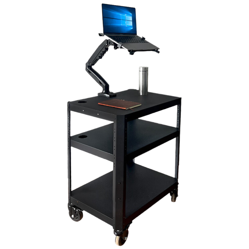 锦北电脑设备架推车培训检测车打印机移动工作台黑色带笔记本电脑支架