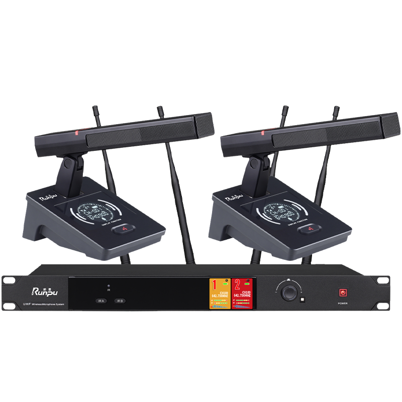 润普Runpu会议音频扩声系统 真分集+UHF桌面式方杆专业无线一拖二红外对频鹅颈麦克风话筒RP-SU102F