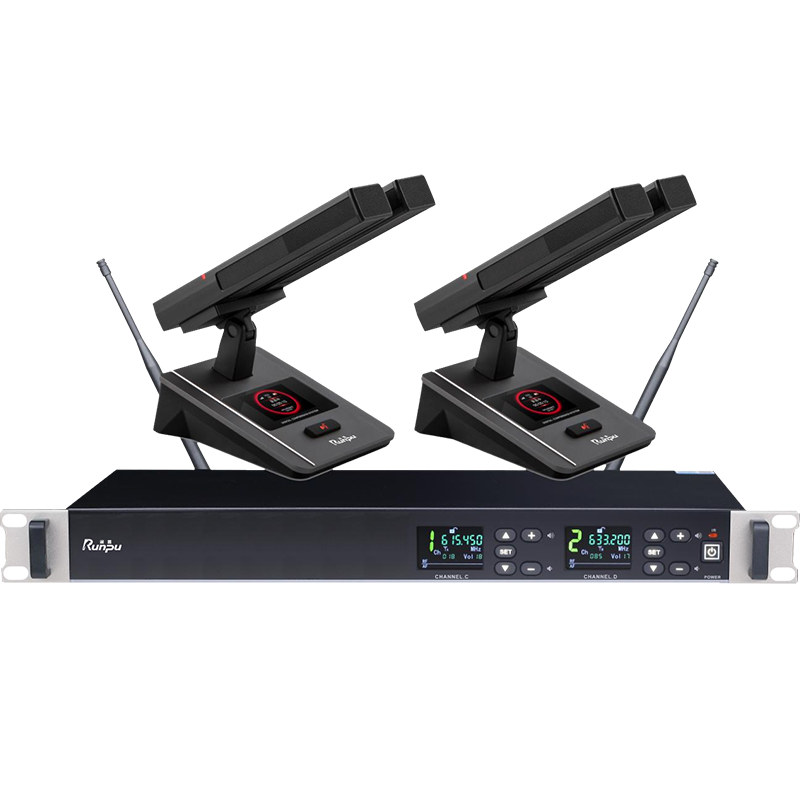 润普Runpu会议音频扩声系统 UHF红外对频 桌面式双杆方杆话筒专业无线一拖二鹅颈麦克风RP-SU82FS