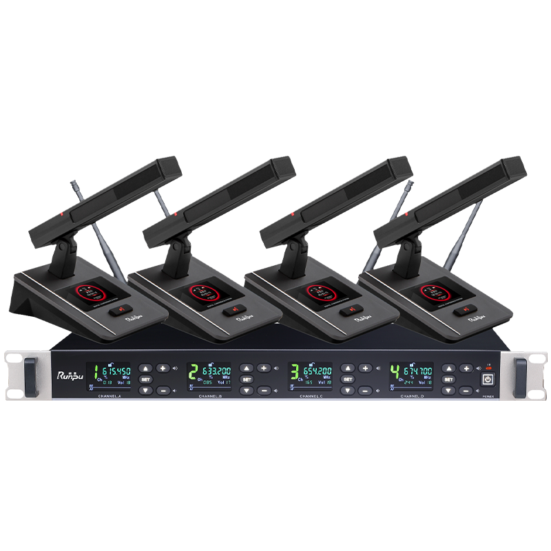 润普Runpu会议音频扩声系统 UHF红外对频 桌面式方杆话筒专业无线一拖四鹅颈麦克风RP-SU84F