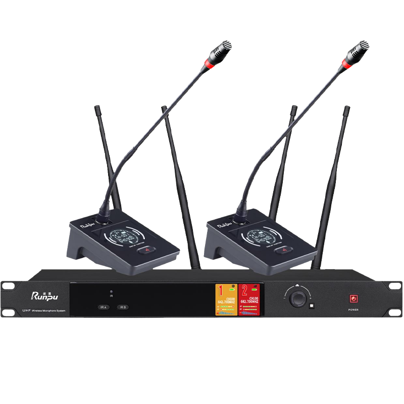 润普Runpu会议音频扩声系统 真分集+UHF桌面式长杆专业无线一拖二红外对频鹅颈麦克风话筒RP-SU102E