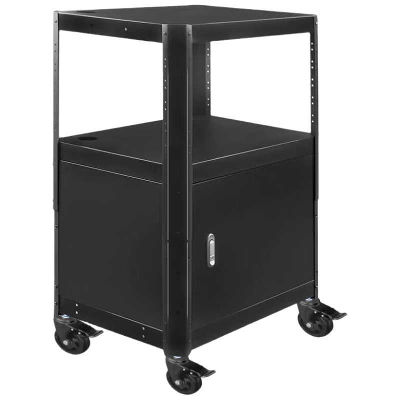 戴劲电脑设备架推车机房培训检测车打印机移动工作台黑色带柜款