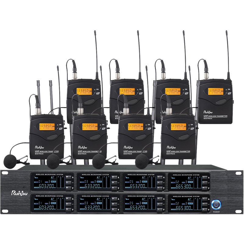 润普Runpu会议音频扩声系统 专业无线一拖八领夹麦克风话筒 UHF红外对频RP-SU68L