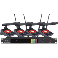 润普Runpu会议音频扩声系统 真分集+UHF桌面式方杆专业无线一拖四红外对频鹅颈麦克风话筒RP-SU104FG