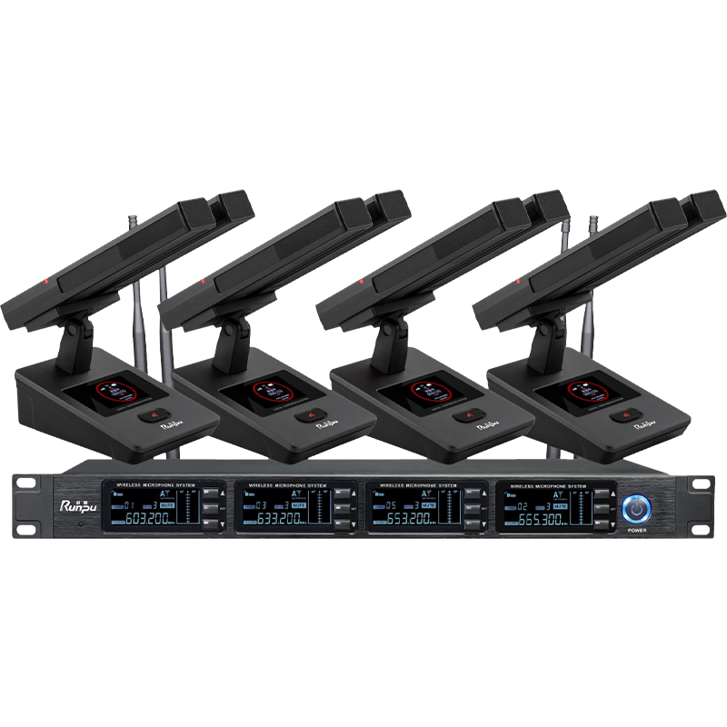 润普Runpu会议音频扩声系统 UHF红外对频 桌面式双杆方杆话筒专业无线一拖四鹅颈麦克风RP-SU64FS