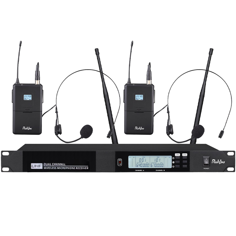 润普Runpu会议音频扩声系统专业无线一拖二头戴麦克风话筒 UHF红外对频 室内外会议演讲主持RP-UF20T