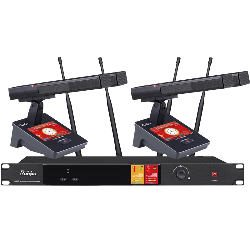 润普Runpu会议音频扩声系统 真分集+UHF专业无线一拖二红外对频双杆鹅颈麦克风话筒RP-SU102FSG