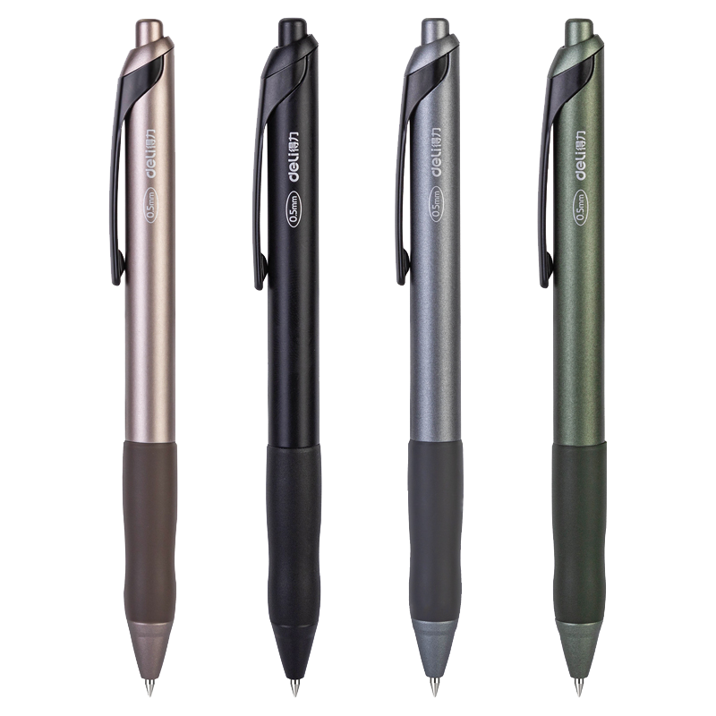 得力S92臻顺滑按动中性笔0.5mm子弹头 黑色 12支/盒