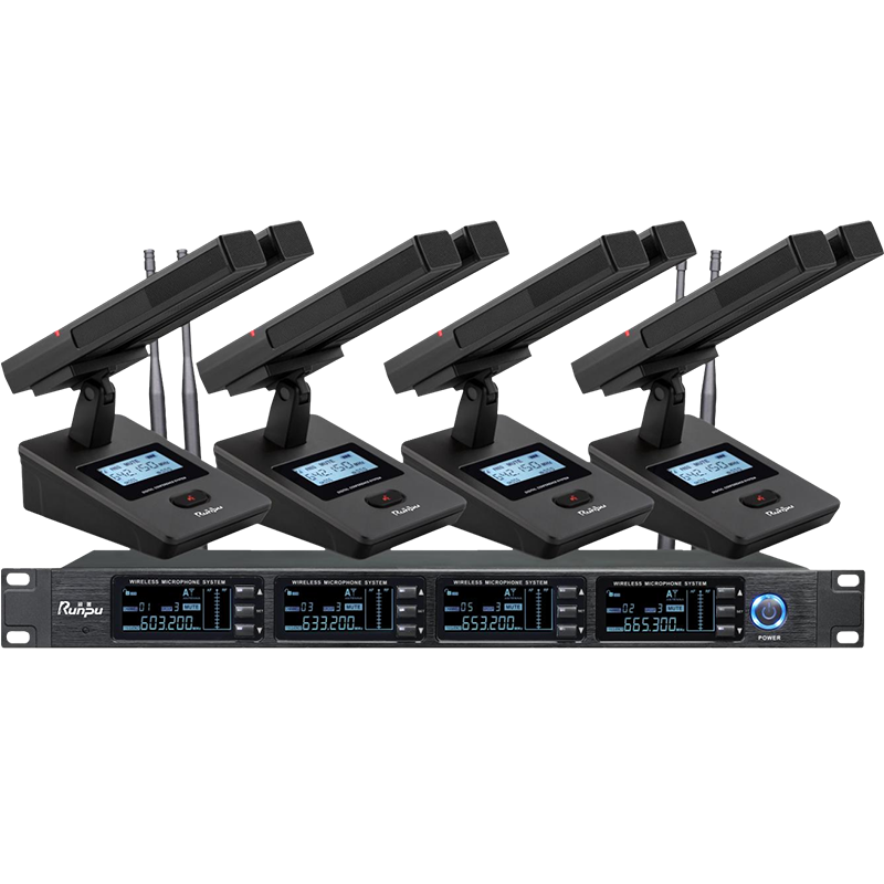 润普Runpu会议音频扩声系统 UHF红外对频 桌面式双杆方杆话筒专业无线一拖四鹅颈麦克风RP-SU34FS