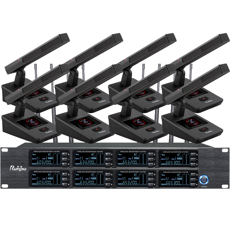 润普Runpu会议音频扩声系统 UHF红外对频 桌面式方杆话筒专业无线一拖八鹅颈麦克风RP-SU98F