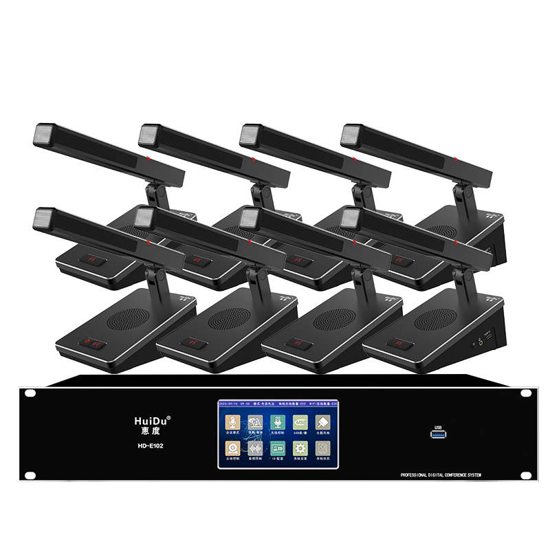 惠度(HuiDu)HD-E102有线数字手拉手会议麦克风视频会议内置扬声器扩音桌面方管话筒消防联动全彩触控屏鹅颈话筒