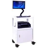 戴劲电脑设备架推车检测车打印机移动工作台白色带柜+显示器支架