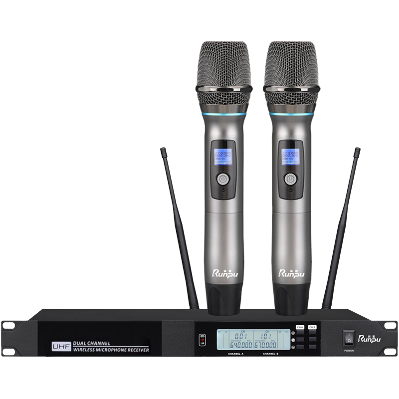 润普Runpu会议音频扩声系统 UHF红外对频 专业无线一拖二手持麦克风话筒 室内外会议演讲主持RP-UF20S