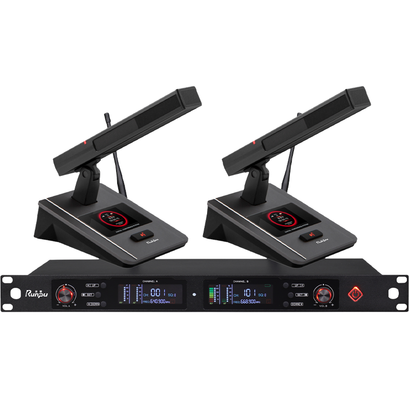 润普Runpu会议音频扩声系统 UHF红外对频 桌面式方杆话筒专业无线一拖二鹅颈麦克风RP-SU32F