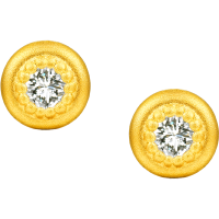 周大福小汽泡经典款养耳洞足金黄金镶钻耳钉女ERU114礼物