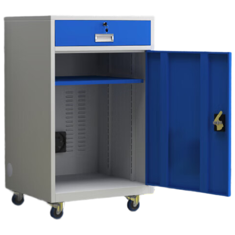 戴劲PC工业电脑监控机箱柜机一体机网络柜工业机柜 蓝白-带轮单柜