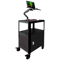 戴劲电脑设备架推车检测车打印机移动工作台黑色带柜+笔记本电脑支架