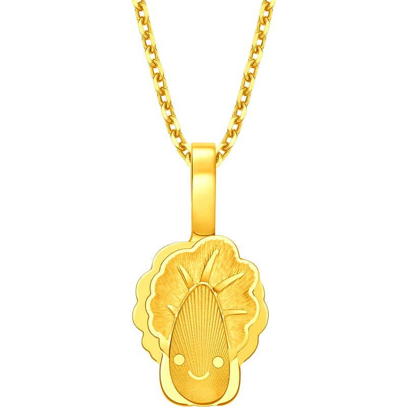 周大福ING系列可爱白菜寓意百财足金黄金吊坠计价女(工费180元)F237913新品