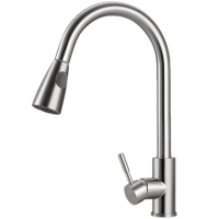 汉德斯科冷热菜盆水龙头厨房抽拉伸伸缩水龙头304不锈钢可抽拉式可旋转水龙头双控出水单孔单把陶瓷盆阀芯水槽龙头