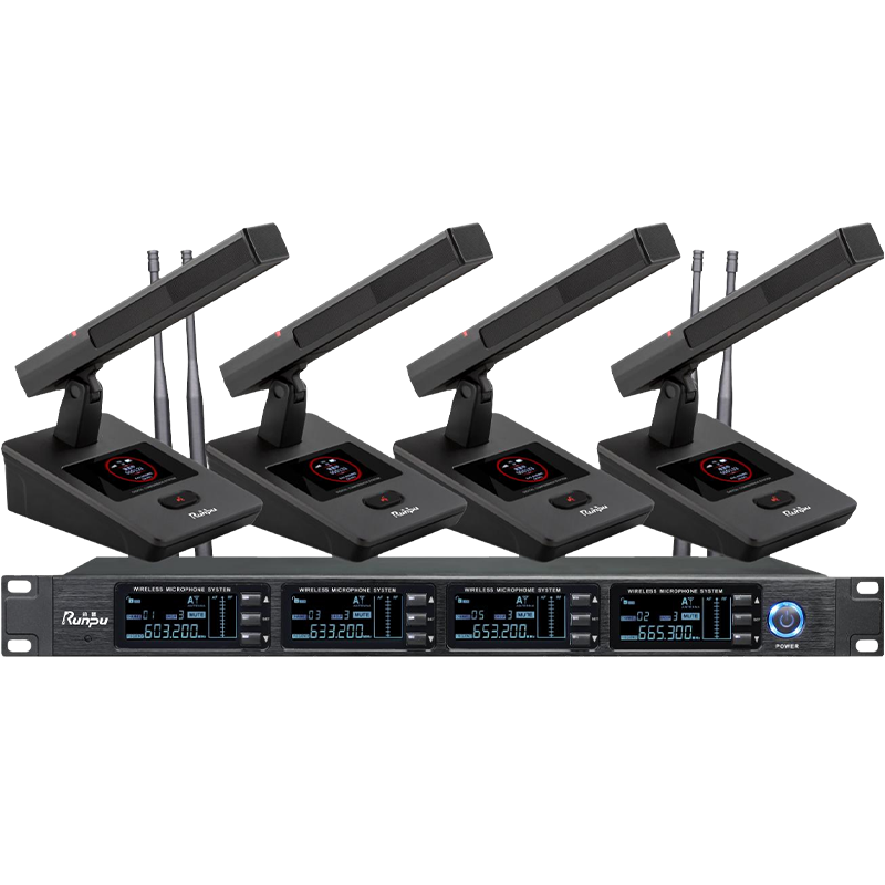 润普Runpu会议音频扩声系统 UHF红外对频 桌面式方杆话筒专业无线一拖四鹅颈麦克风RP-SU64F