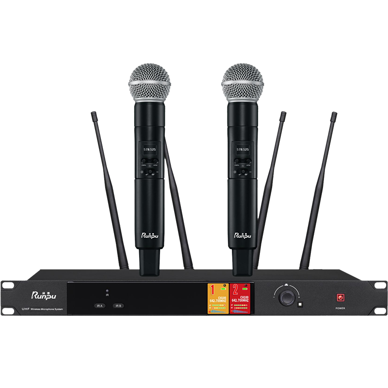 润普Runpu会议音频扩声系统 真分集+UHF 专业无线一拖二红外对频手持麦克风话筒RP-SU102S