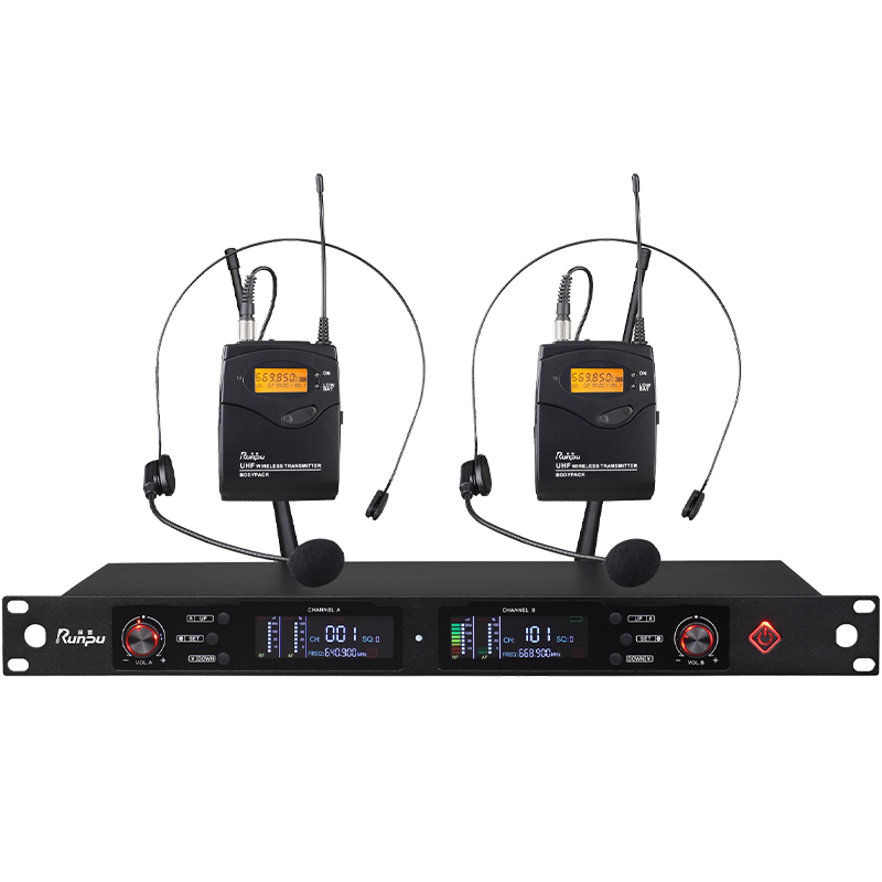 润普Runpu会议音频扩声系统 专业无线一拖二头戴麦克风话筒 UHF红外对频RP-SU26T