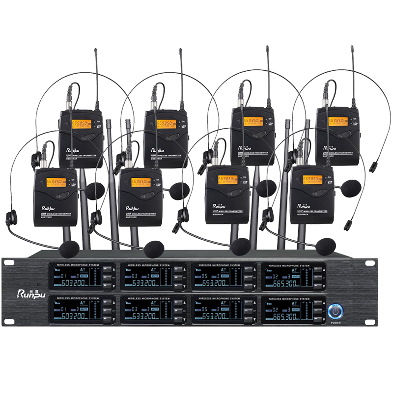 润普Runpu会议音频扩声系统 专业无线一拖八头戴麦克风话筒 UHF红外对频RP-SU68T