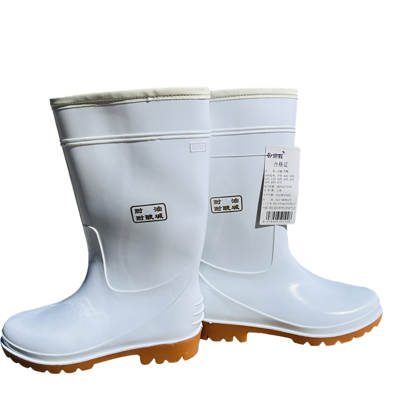 炯毅 白色雨鞋防水防油防滑耐磨水鞋劳保卫生靴厨房雨靴 靴子 加棉40码 双