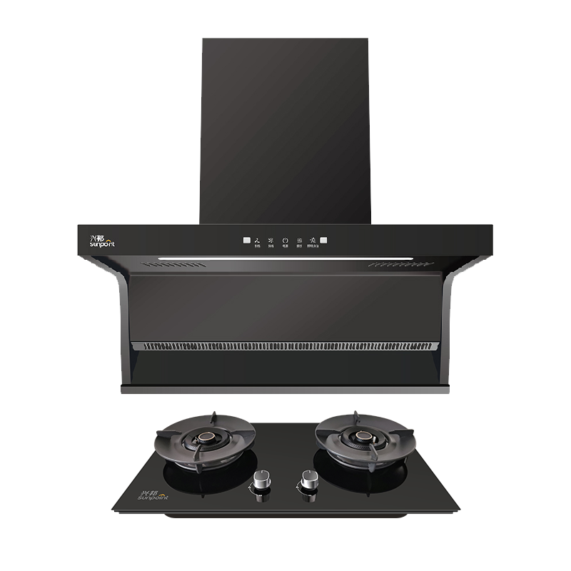 兴邦顶侧双吸大吸力油烟机+5.2KW直燃火灶具一级能效套餐顶侧双吸台嵌两用挥手感应