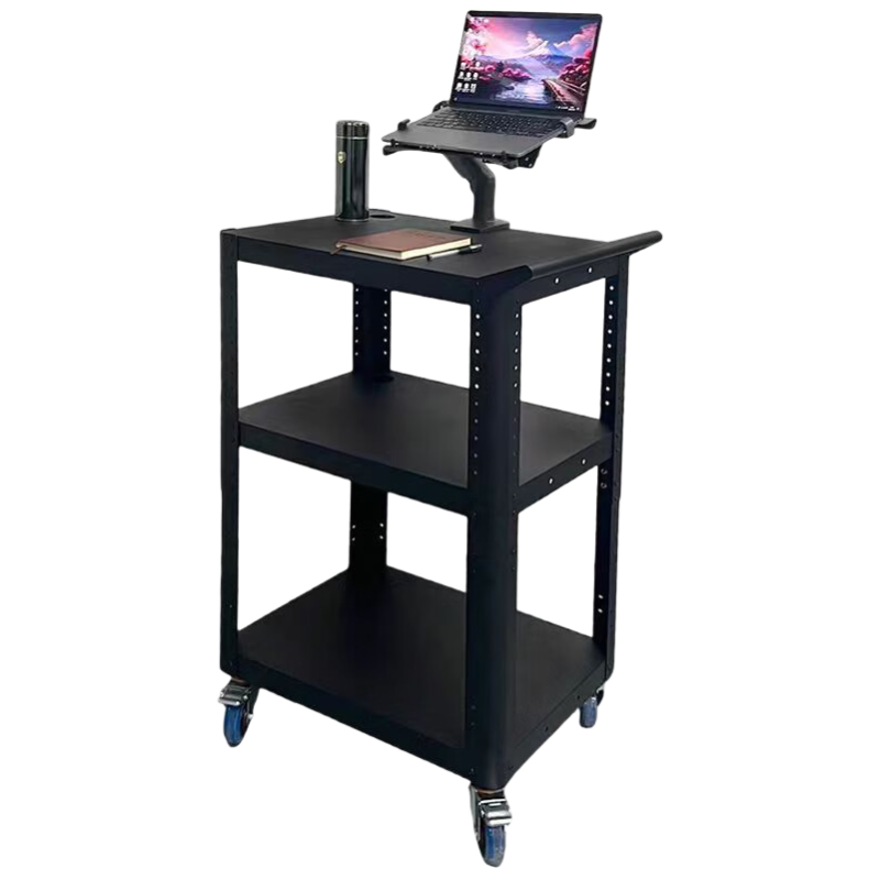 戴劲电脑设备推车检测车打印机移动工作台黑色带拉手+笔记本电脑支架