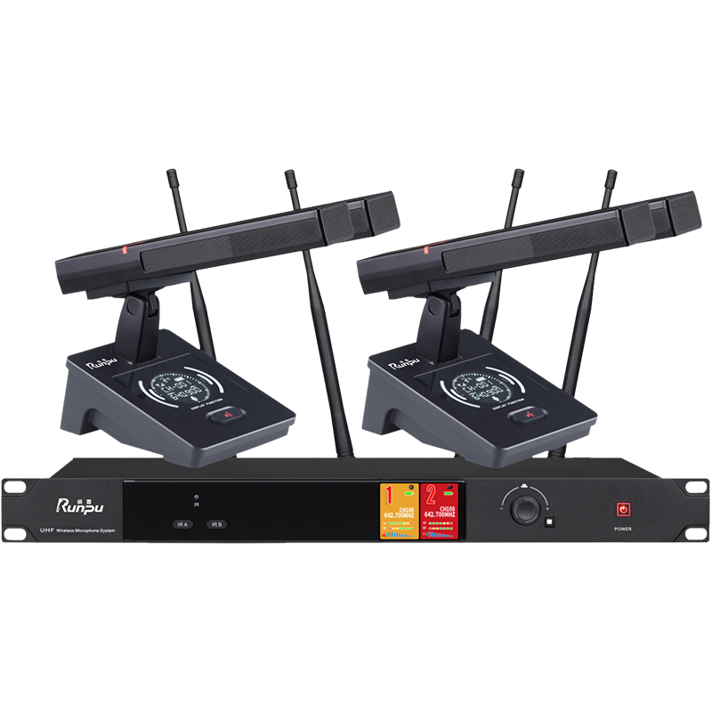润普Runpu会议音频扩声系统 真分集+UHF专业无线一拖二红外对频双杆鹅颈麦克风话筒RP-SU102FS