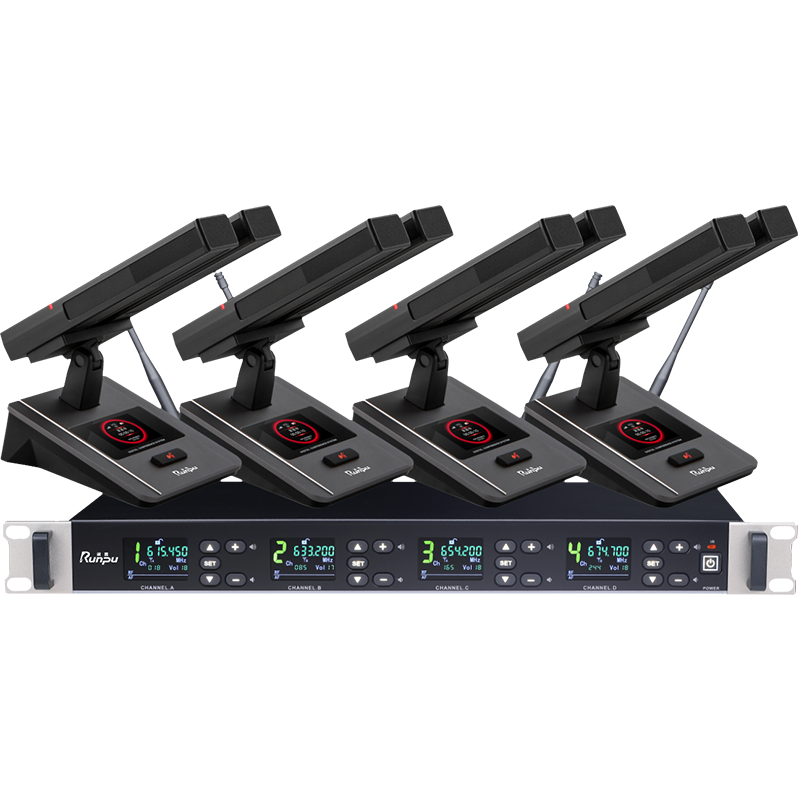 润普Runpu会议音频扩声系统 UHF红外对频 桌面式双杆方杆话筒专业无线一拖四鹅颈麦克风RP-SU84FS