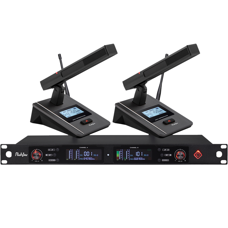 润普Runpu会议音频扩声系统 UHF红外对频 桌面式方杆话筒专业无线一拖二鹅颈麦克风RP-SU28F