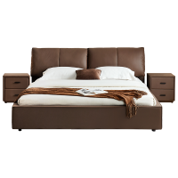 全友家居真皮床轻奢风现代简约主卧头层牛皮软包靠背双人床