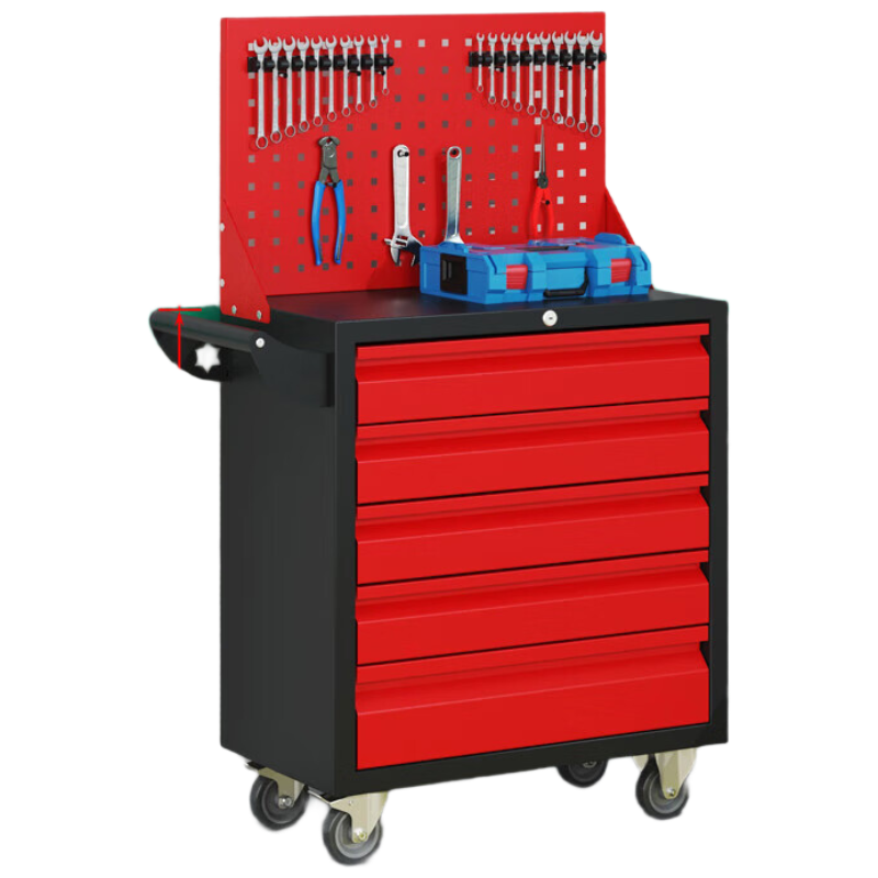 晋舰汽修工具车移动工具柜多功能工具箱 标配[黑红]五抽工具车+挂板