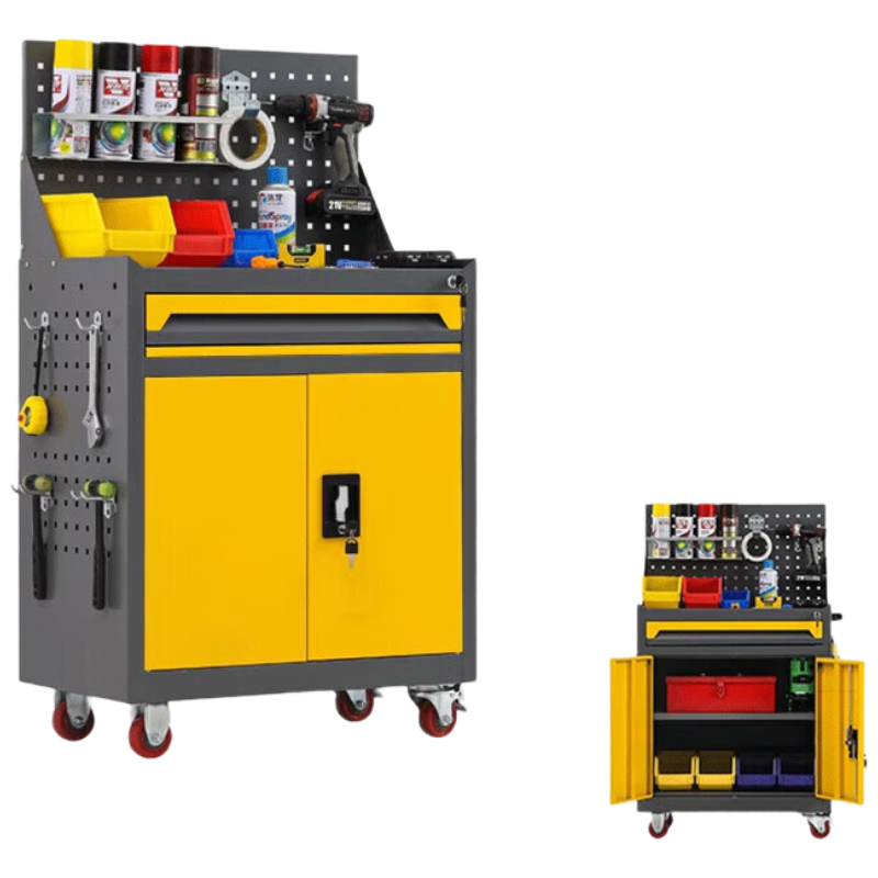 晋舰工具车移动维修收纳柜工具架多功能工具箱五金工具柜灰黄一抽带网