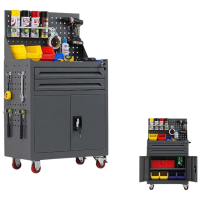 戴劲工具车移动维修收纳柜工具架多功能工具箱五金工具柜深灰二抽带网