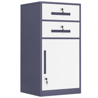 戴劲铁皮文件柜矮柜资料柜带锁抽屉柜桌下收纳小柜子 85高二抽灰白