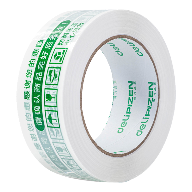 得力品正33973快递封箱胶带42MM*100M*50ΜM 白底绿字 6卷/筒