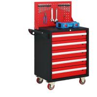 锦北汽修工具车移动工具柜多功能工具箱 旗舰[黑红]五抽工具车+挂板