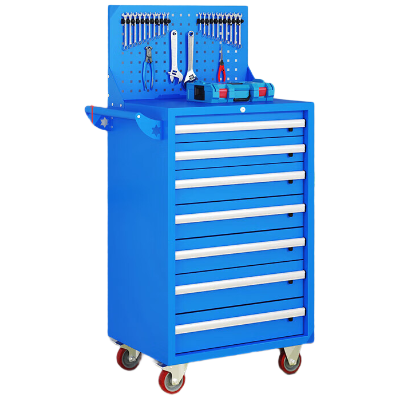 戴劲汽修工具车移动工具柜多功能工具箱 旗舰[蓝色]七抽工具车+挂板