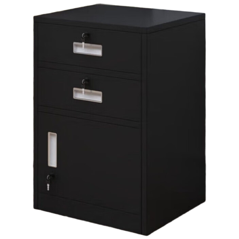 晋舰铁皮文件柜矮柜办公室储物柜档案资料柜桌下抽屉柜黑色二斗