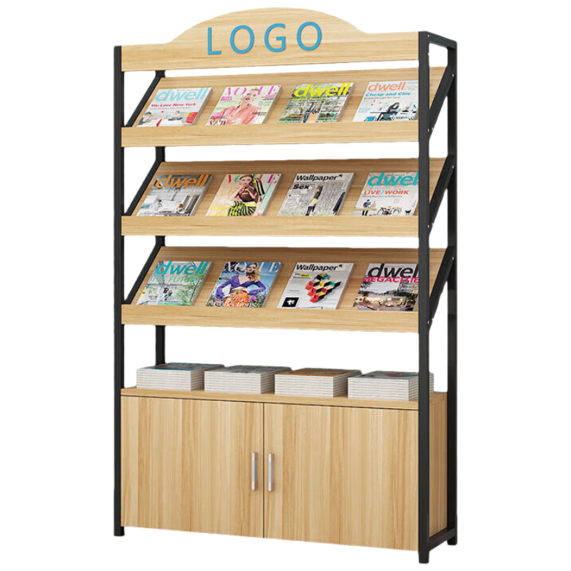 晋舰杂志架书报架报刊架置物架展示架资料落地阅览架3层长100cm有logo